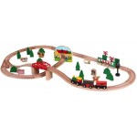 Set Trenulete Ferma Happy Engine and Friends –  Railway Set din lemn cu 45 piese sine si accesorii